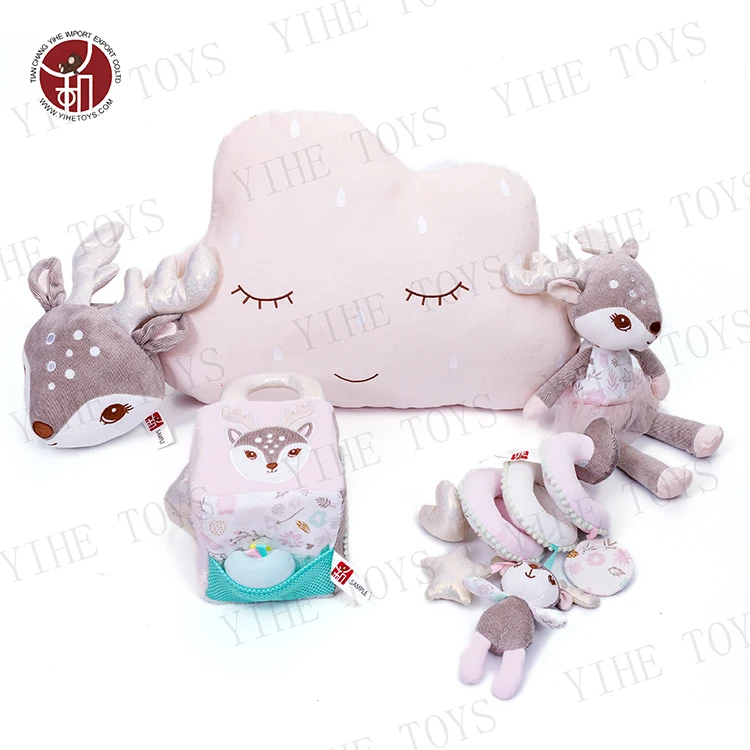 New Trend Custom Embroidery Super Soft Animal Plush Baby Products Pink Elk Series