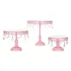 Round Pink Metal Iron Dessert 3 pack Cake Cupcake Stands with Crystal Beads for Party Wedding Birthday