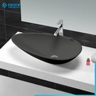 Engineering Custom Made Oval Black Solid Surface Above Counter Basin Counter Top Resin Stone Wash Basin