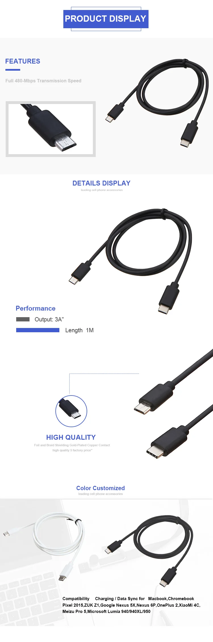 eBuddies micro usb cable 2a short data - ANKUX.COM
