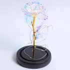Luxury Shinning LED Artificial Gold Foil Rose Flower In Glass Dome For Valentine's Day Gifts