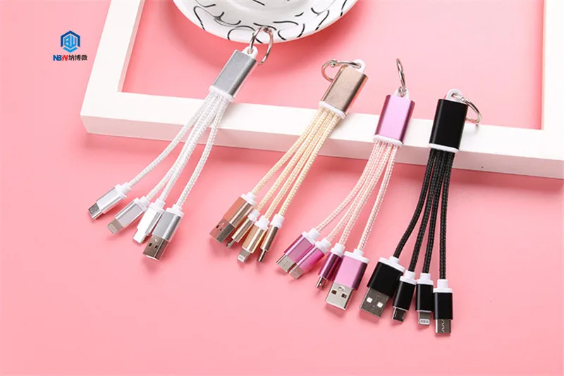 NaBoWei free shipping 3 in 1 nylon braided usb cable charger for iphone type c V8 3in1 usb cable - ANKUX.COM