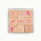 BSCI factory wooden floral stamp sets with ink pads, OEM and ODM design wooden floral stamp for diy