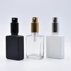 Factory price square rectangular frosted black clear red 30ml perfume glass spray bottle in stock