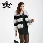 Fashion Rabbit Fur Striped Coat With Chinchilla Fur Collar Real Animal Fur Coat Pullover