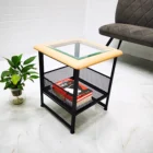 Modern Square Solid Wood Metal Frame Coffee Table Side Table End Table For Living Room Bed Room