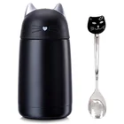 11oz Cute Cat Thermos Stainless Steel Mini Cartoon Water Bottle Travel Coffee Mug with Brush and Spoon Set