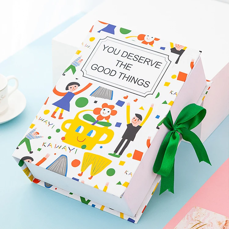 customized printing luxury paper gift box with ribbon for
