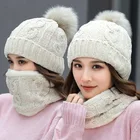 Winter Women D1831 Hot Sale Winter Warm Thick Wool Pom Pom Beanies Women Knitted Scarf Hat