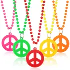 HUAYU Halloween Hippie Set Colorful Rainbow Plastic Peace Sign Pendant Necklace For 60s 70s Costume Accessories