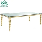 Outdoor wedding mirror glass stainless steel rectangle dining table set