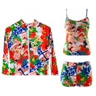 Wholesale Tankini Three Piece Long Sleeved Woman Surf Swimsuits Womens Bathing Tankini Plus Size Swimwear With Front Zipper