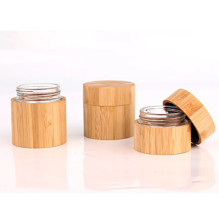 45ml 60ml 90ml bamboo shell glass jar with bamboo lid on sale