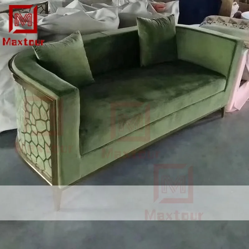Lindo estilo luxo luz verde de veludo sofá de três assento