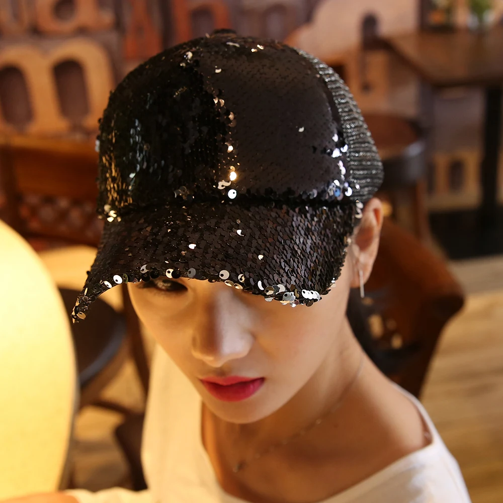 2019 Glitter Ponytail Baseball Cap Messy Bun Dad Hats For Women Sequins Shine Summer Mesh Trucker Hat Snapback Hip Hop Caps