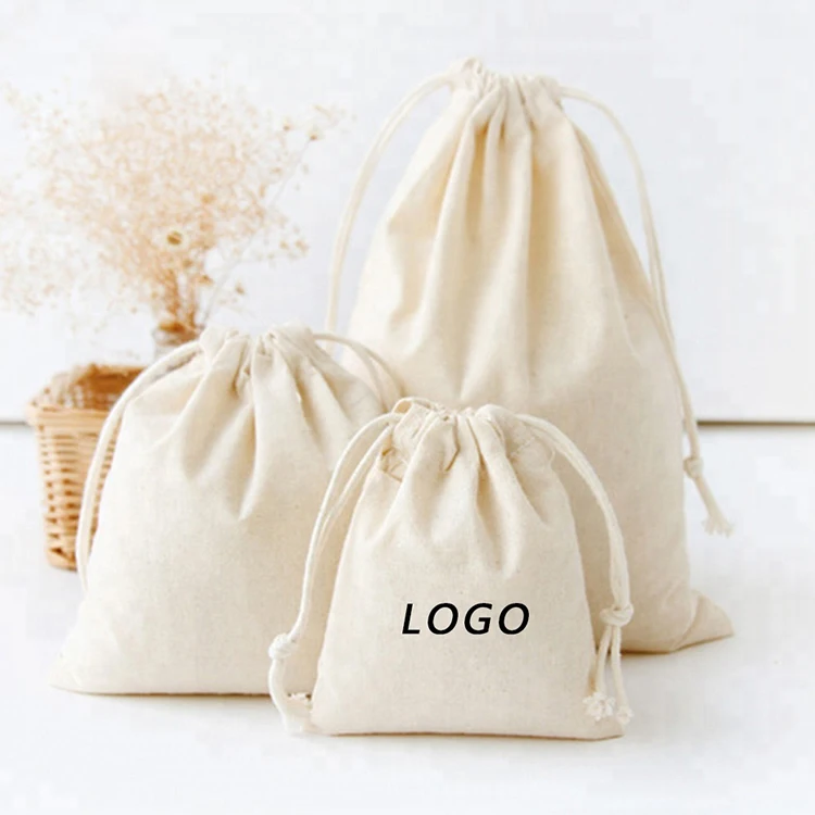 Wholesale cheap price printed logo new design recyclable Eco-friendly organic cotton muslin drawstring bags