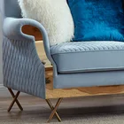 Fabric sofa living room fabric recliner chair living room sofa set with gold leg blue velvet sofa