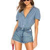 New summer short sleeve blue sexy blouse jeans fashion women denim loose casual shirt for ladies