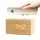 2019 new style Wooden clock with wireless charger custom wood watches desk clock LED alarm