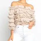 Custom hot sexy sweet long sleeve Cheap top Fringe Patch women Ruffle crop off shoulder blouse ladies