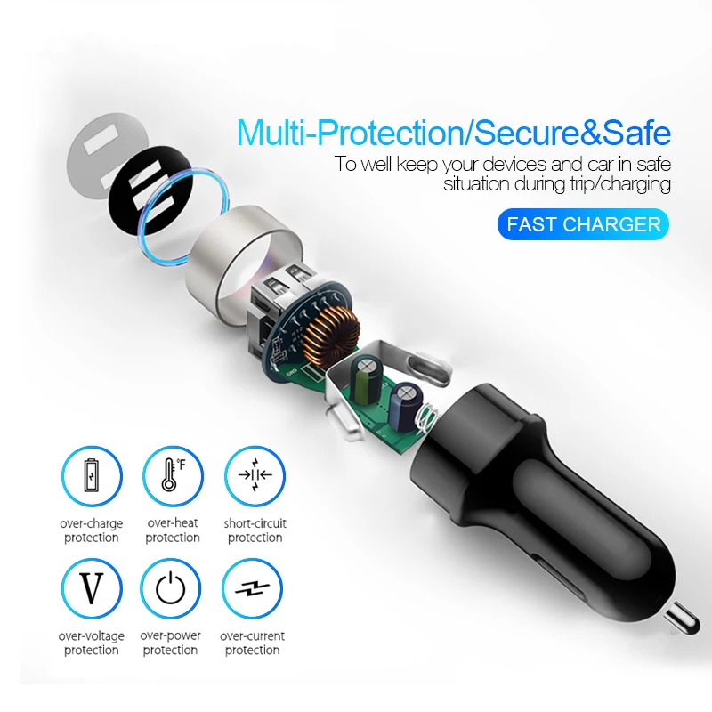 Mini USB Phone charger QC 3.0 USB Charger Fast Charge Dual Car Charger For Samsung S8 S9 S10