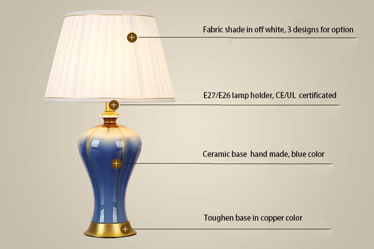 Chinese ceramic vase blue ceramic table lamp American desk light