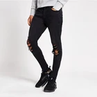 Fashion Design Skinny Custom Black Denim Pant Stripe Ripped Man Jeans