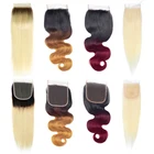 613 Color Lace Closure Brazilian Remy 100% Human Hair 1b Grey Ombre Closure ,Burgundy Red Ombre Virgin Straight Body Wave