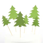 10PCS Glitter Green Christmas Evergreen Tree Cake Topper Party Decoration Supplies