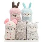 2in 1 baby cute animal plush fleece travel pillow blanket flannel blankets cheap in bulk