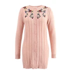 Hand Made Embroidery Alpaca Wool Womens Winter Long Woolen Cable Knit Cardigan