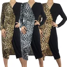 Women import export clothing ladies pencil leopard print midi dress party