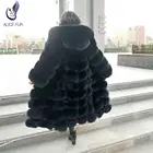 2019 plus size black long style female winter leather overcoat real fox fur coat women