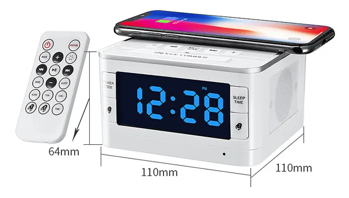 wireless alarm clock speaker with Qi charging radio blue tooth music Remote control - ANKUX.COM