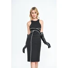 Strips Roman cloth sleeveless zippers women bodycon black pencil dress