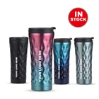 Stainless Steel Metal Screw Lid Spill Proof Travel Coffee Mug 18 oz BPA Free Thermos Travel Coffee Mug with Diamond Pattern