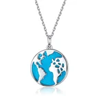 18mm round pendant Jewelry in stainless steel The sky Blue Enamel World Map Necklace Wanderlust Gift for women