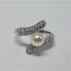 Cubic Zirconia Ring Trendy Rhodium Plating Claw Cubic Zirconia Ring With Pearl Ring