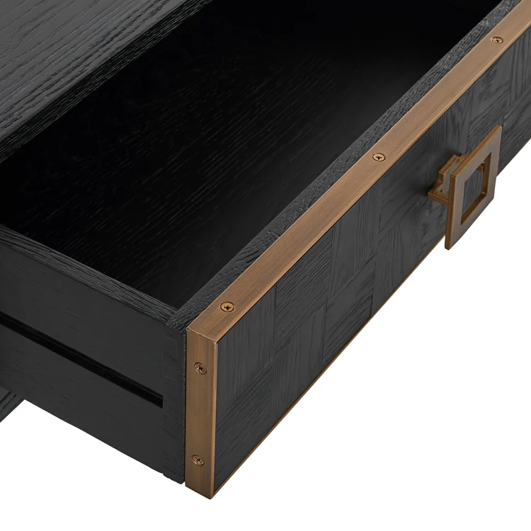 Black solid oak wood luxury modern contemporary coffee table with drawers