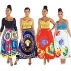 Women skirt big-name digital print skirt large size elastic pleated skirt