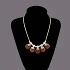 2019 Summer Bohemian Wood Chip White Cat's Eye Stone Beaded Necklace