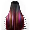 10 Colored Long Straight Ombre Synthetic Hair Extensions Wavy Pure Clip In One Piece Strips 20" Hairpiece For Women