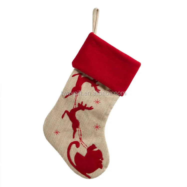 style reindeer socks jute fabric burlap christmas stockings with