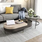 Solid Wood Home Furniture Sets Storage Round Wooden Coffee Table And Glass End