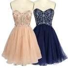 Champagne Sweetheart Lace Applique Beaded Homecoming Dresses Short Tulle A-Line Prom Party Gown