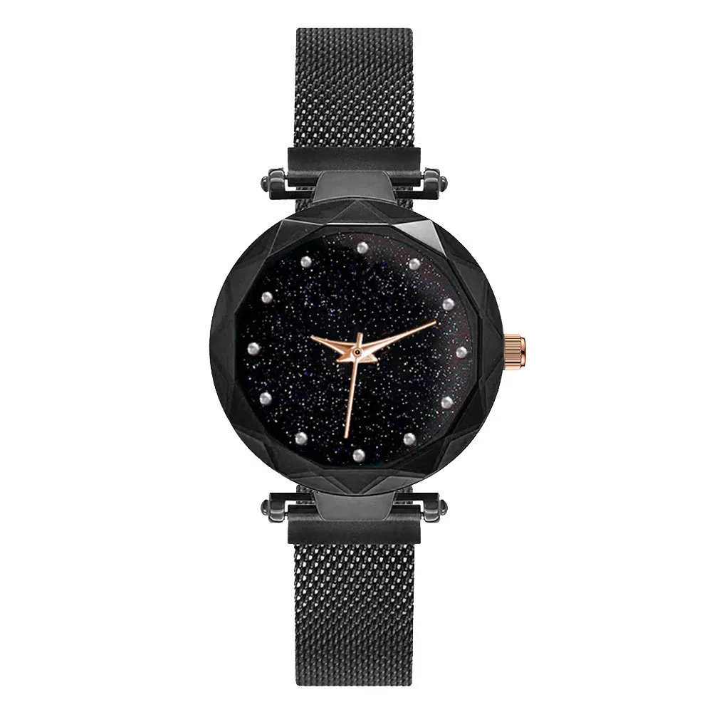 Top Brand Wristwatch Rose Gold Mesh Magnet Buckle Starry Quartz Watch Geometric Surface Casual Women Quartz Wristwatch N0056