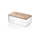 Clear Plastic Tissue Box With Bamboo Lid,Rectangular Tissue Paper Box For Disposable Paper Facial Tissues