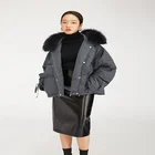 High quality grey down short casual women coat