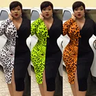 Wholesale New Sexy V Neck Split splice Long Sleeve Leopard Print Women 4XL Plus Size Dresses