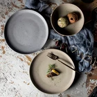 2019 Dinnerware Bulk Stoneware Flat Dinner Dishes Vintage Grey Rustic Plate